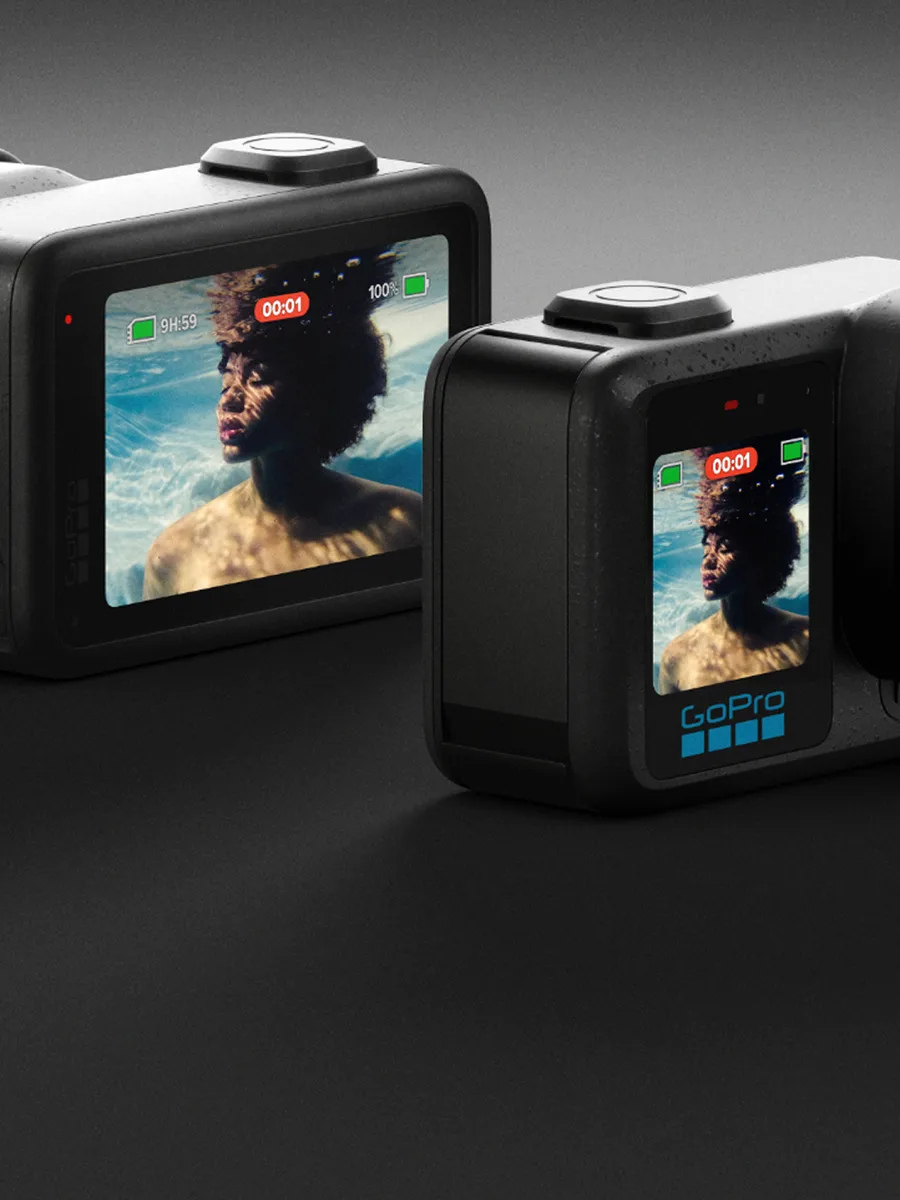 GoPro MISSION 1 front and rear displays with raised buttons for easier camera operation