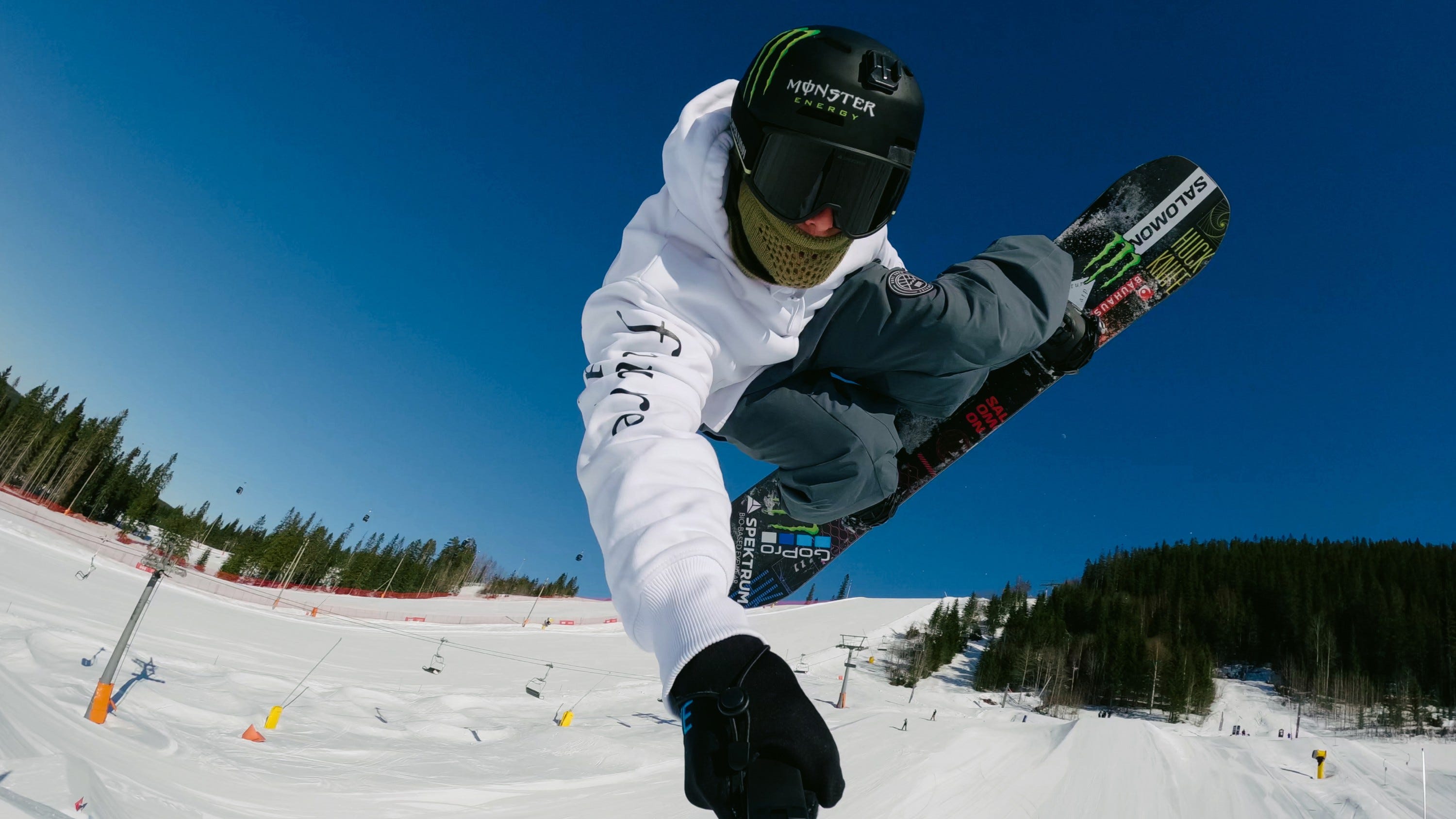 snowboarder selfie stick shot using GoPro 3-Way 2.0