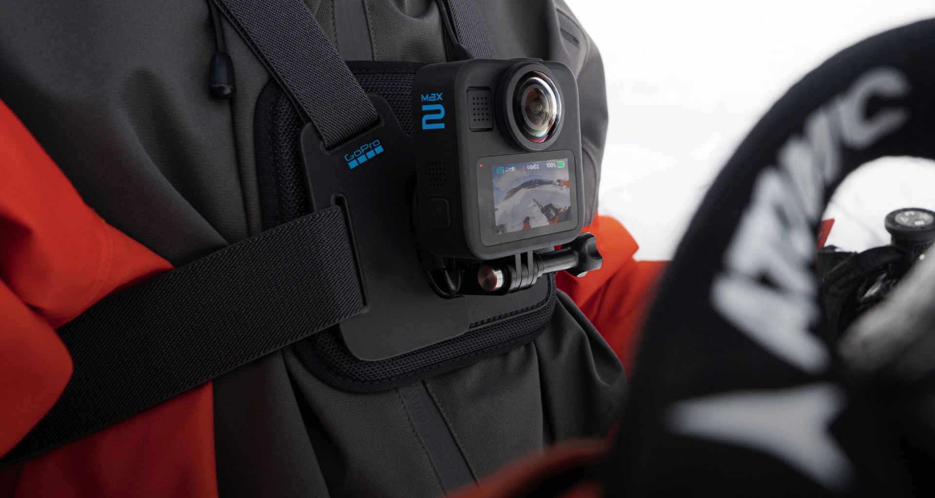 GoPro MAX2 official product image showing action camera use