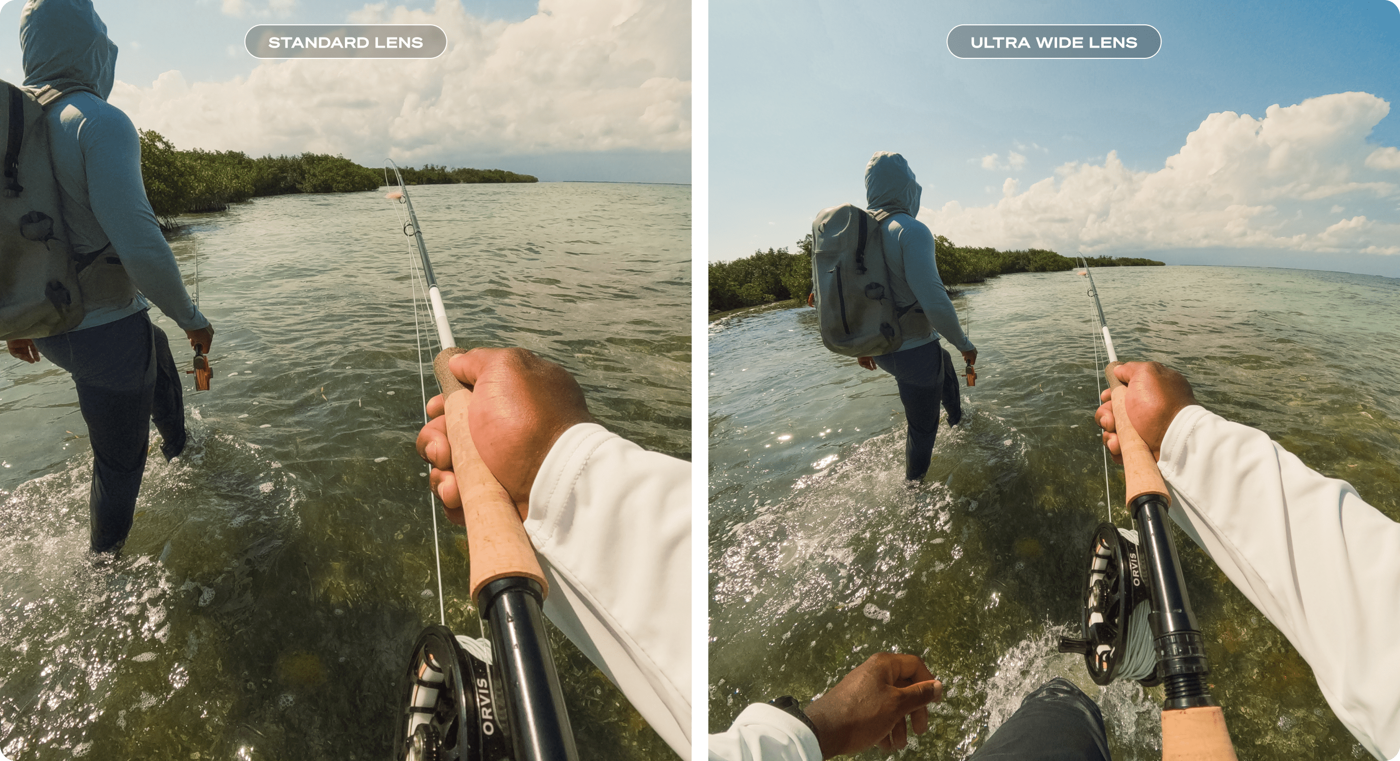 standard lens versus ultra-wide lens gif