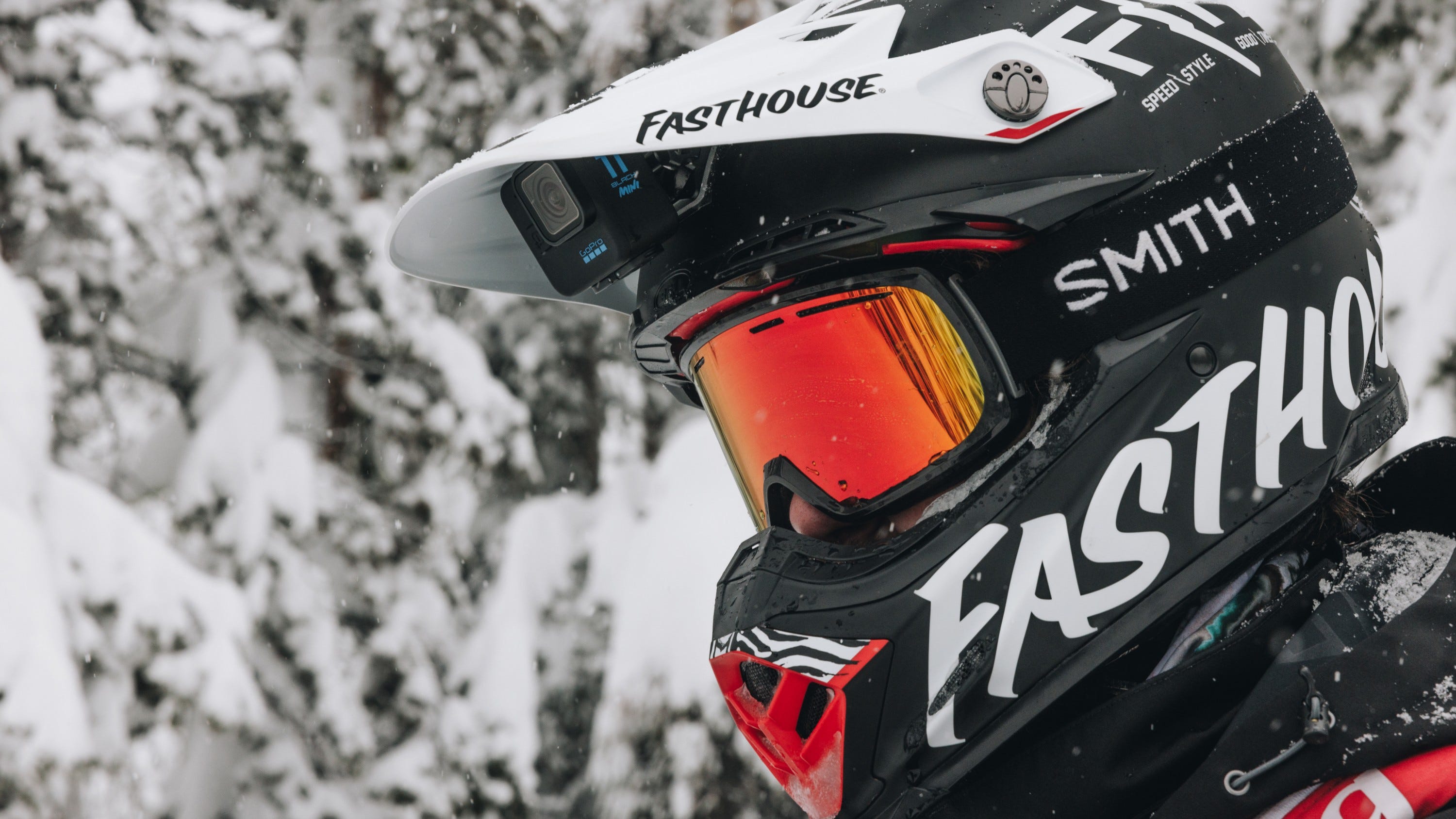 GoPro camera mounted to dirt bike helmet with Adhesive Sticky Mount