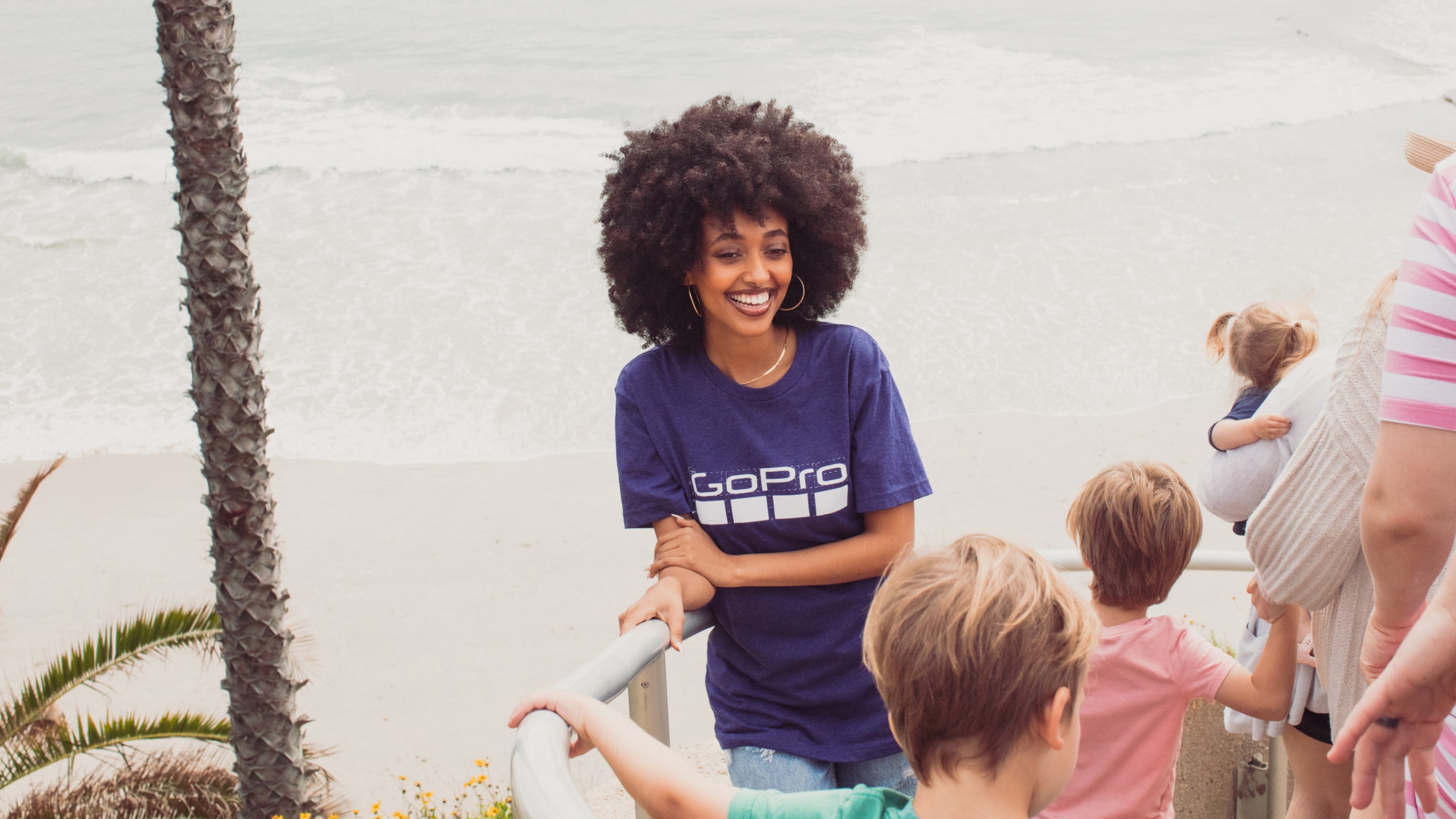 Woman wearing GoPro Blueprint Graphic Tee